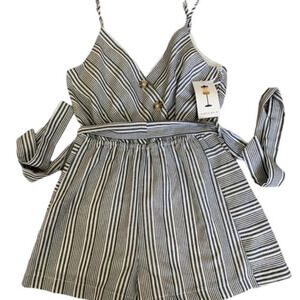 Purple Snow Striped blue and white romper NWT